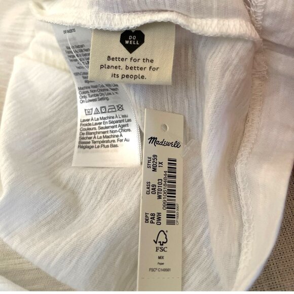 NWT Madewell Womens White V-Neck T-Shirt Size 1X Organic Cotton Blend - Picture 3 of 7